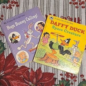 A GOLDEN BOOK BUNDLE- BUGS BUNNY CALLING; DAFFY DUCK Space Creature,  Vintage